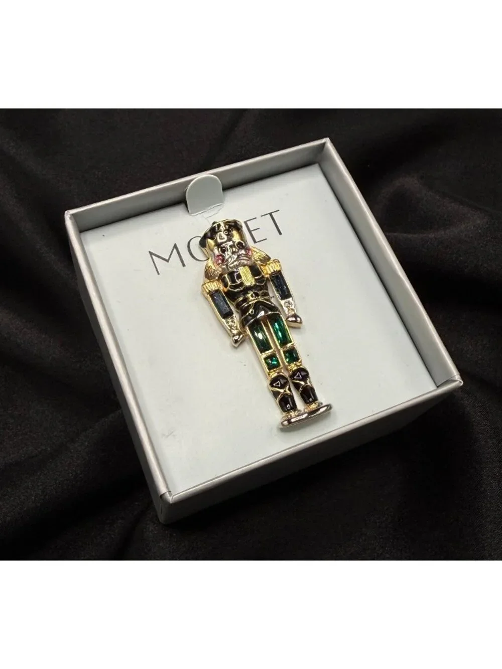 Vintage Monet Nutcracker Enamel Rhinestone Pin In Original Box